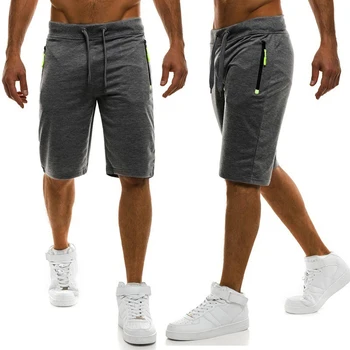 

Pure Color Leisure Short Men Summer Tether Zipper Decorate Pants Motion Bodybuilding Quintuple Trousers Men's Wear Shorts Male