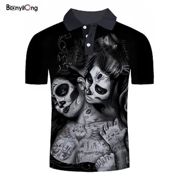 

BIANYILONG 2019 nueva camiseta Polo holgada de manga corta con estampado 3D de calavera de moda de verano para hombre camisa