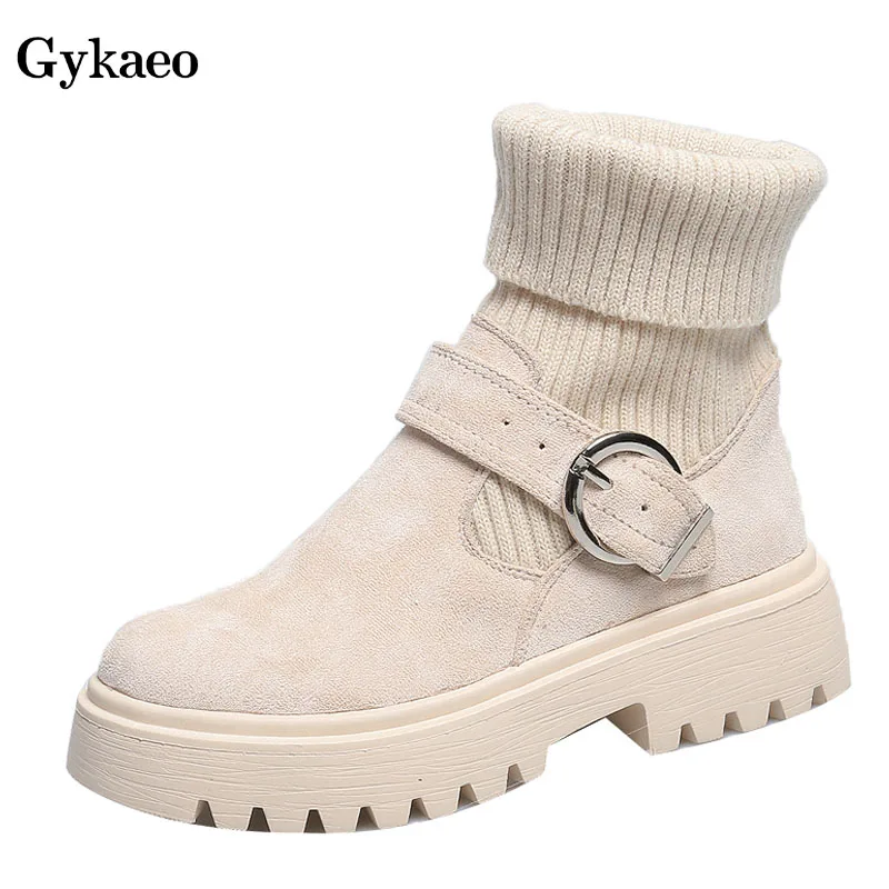 

Gykaeo Korean Style Sweet Girls Winter Warm Sneakers Beige Black Woman Sock Shoes Female Socks Boots Botas Mujer Invierno 2019