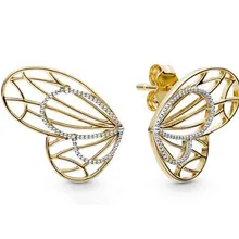 Оригинальные 925 пробы серебряные серьги золотые блестящие ажурные бабочки серьги сковорода для женщин свадебный подарок хорошее ювелирное изделие