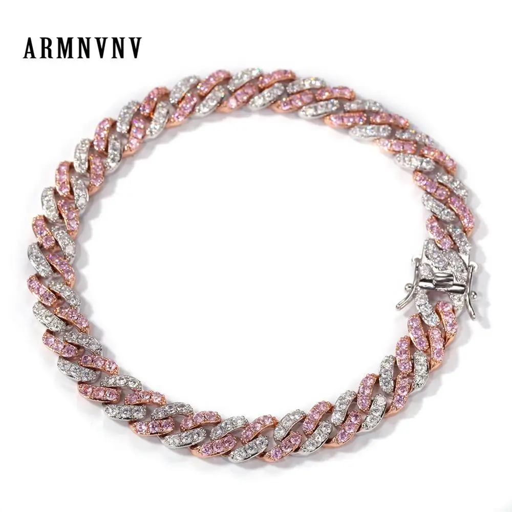 

ARMNVNV Fashion Colorful Micro Pave Cubic Zircon Bracelet All Iced Out 7" 8" Length Cuban Chain Hip Hop Jewelry For Male Female
