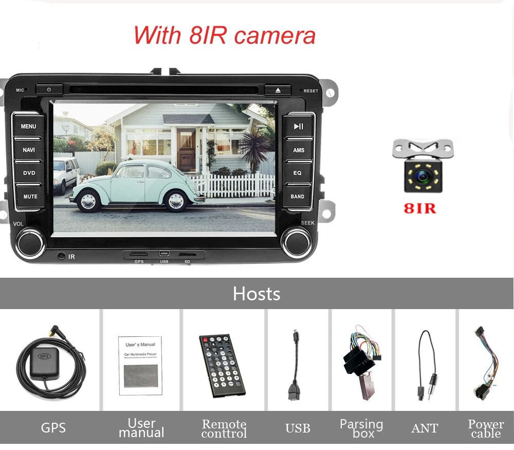 Hikity 2 DIN " автомобильный DVD GPS Радио стерео плеер Bluetooth USB автомобильное радио для Volkswagen VW Mattway T6 Beetle SCIROCCO SHARAN - Цвет: with 8 IR camera