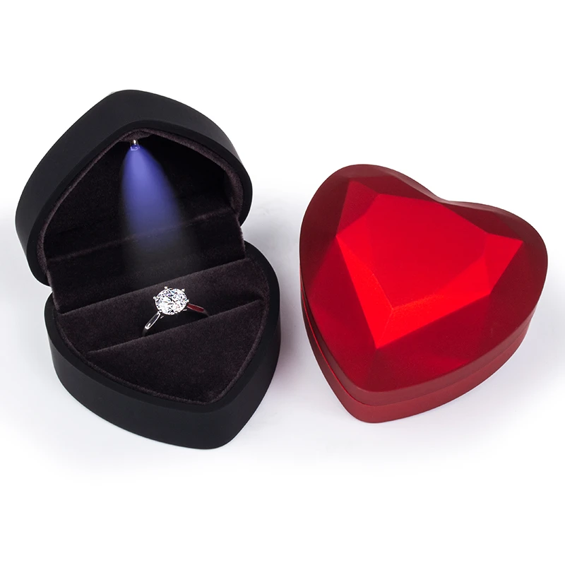 5PCS TA MINGREN heart-shaped LED wedding ring pendant box display storage jewelry Case velvet lining 6 colors available