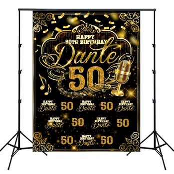 

50th Birthday Party Backdrops for Photography adult Fifty Birthday music sign black and golden Photo Background DecorationSM-294