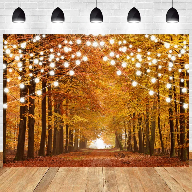 

Autumn Maple Leaf Photo Backdrop Forest Happy Birthday Party Shine Tree Photography Background Banner