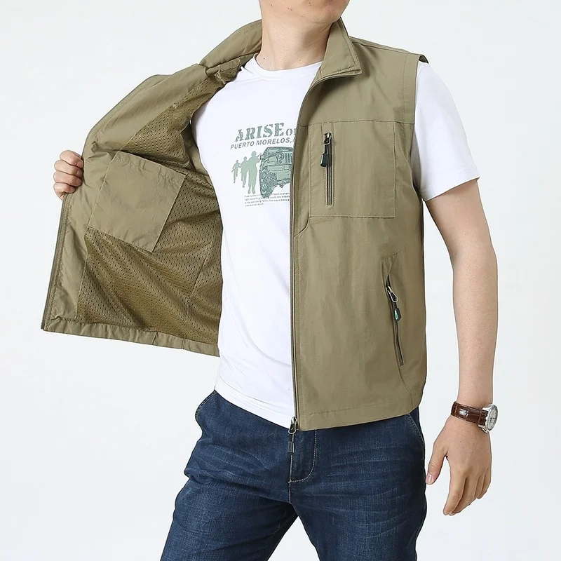 Spring Summer Breathable Vest Many Pockets Men Outdoors Pocket Waistcoat Male Photographer Tactical Big Size Sleeveless Jacket fashionable vests,sleeveless vests,sleeveless vest
