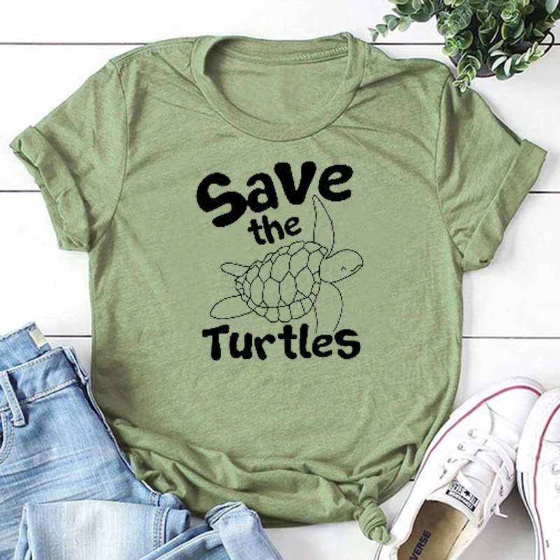 

Save the turtles Women 100% Cotton Clothes 2019 New Harajuku Fashion Printed Tshirt Graphic T-Shirts Femme Drop shipping goth