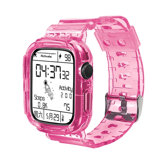 Clear Watch Band for Apple Watch 44mm 40mm 38mm 40mm, Transparent Sports Bands Case Replacement Strap for iWatch SE 6/5/4/3/2/1 Rose Red