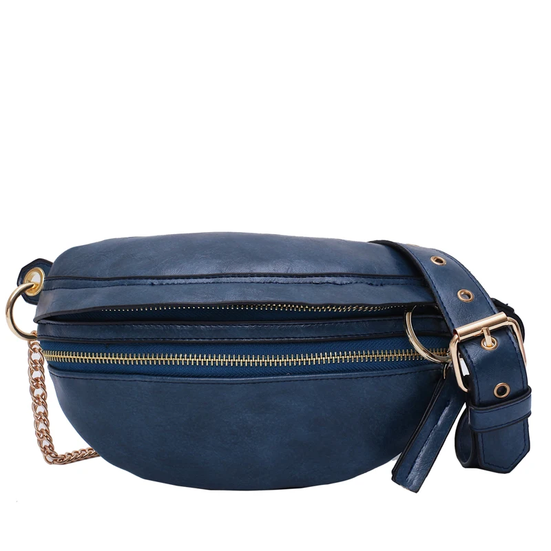 Ретро кожаная сумка через плечо для женщин маленькая дамская сумка через плечо одноцветные сумки и кошельки на цепочке нагрудные сумки - Цвет: Синий