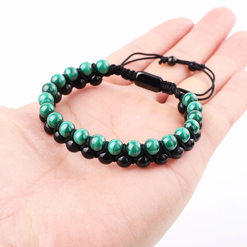 High Quality Double Layer Natural Stone Malachite&Black Agate Beads Woven Macrame Bracelet Jewelry For Men - Image 4