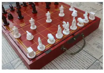 

Board retro three-dimensional Chinese chess Terracotta Warriors on a folding chessboard Character chess pieces Christmas gifts