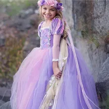 Платье принцессы Рапунцель; детское платье для девочек; нарядное платье для девочек; детская одежда; маскарадный Рождественский маскарадный костюм для детей 2-7 лет