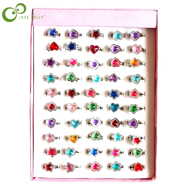 10pcs Rings Sweet Party Jewelry Accessories Christmas Gifts Play Finger Ring Kids Girls Child Princess Random Heart Flower WYW 1