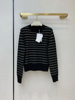 

2020 New Autumn Winter Contrasting Striped Round Neck Long Sleeve Wool Sweater Women Free Shipping