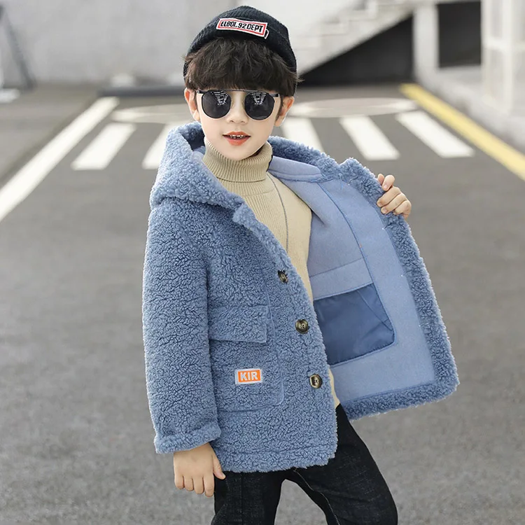 

Boys' Clothes Coat 2021 New Baby Children Autumn and Winter Lamb Trench Coat With Fleece and Thick Cotton Coat 3－12Y