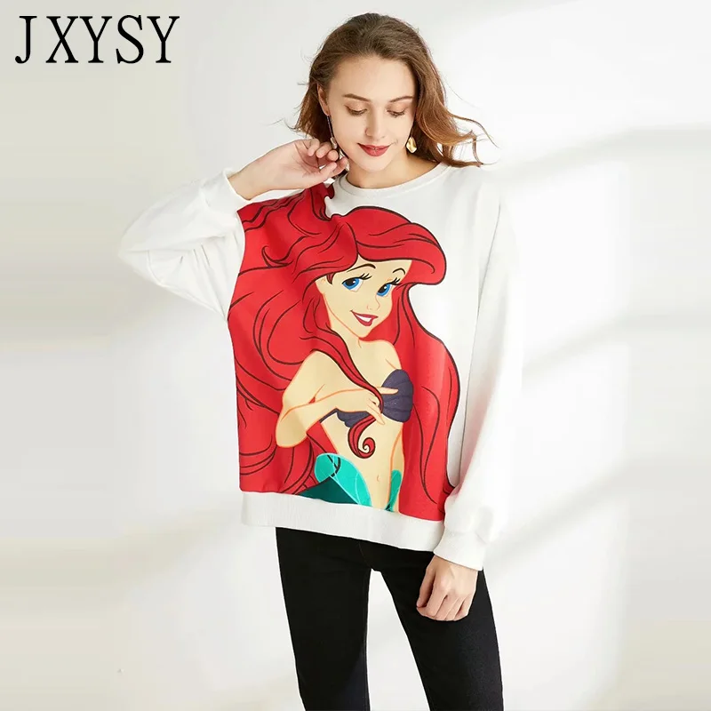 JXYSY, зимние толстовки, Женская толстовка, повседневная, с рисунком русалки, с капюшоном, Женский свитшот, пуловер, Топ