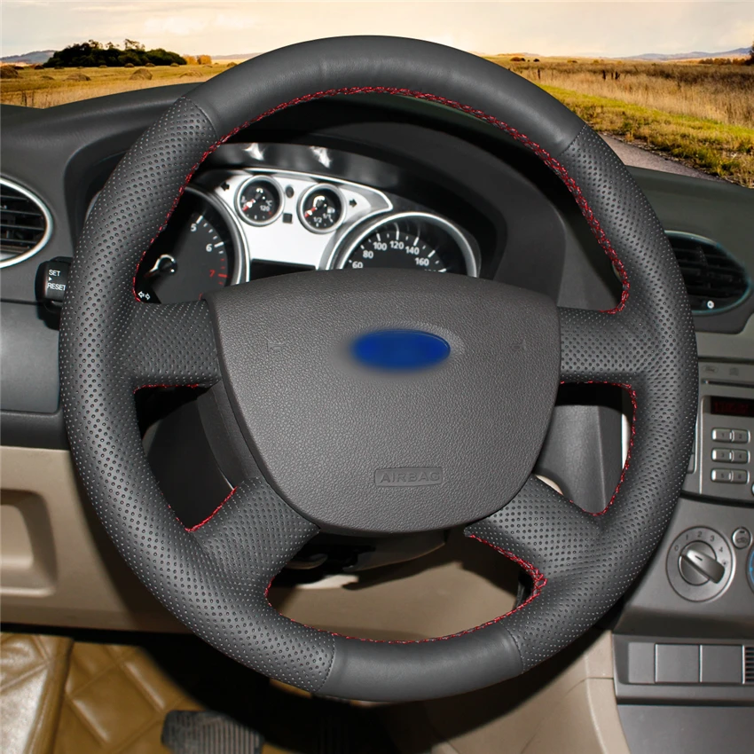 Ручная сшитая черная крышка рулевого колеса из натуральной кожи для Ford Kuga 2008-2011 Focus 2 2005-2011 C-MAX 2007-2010 Transi