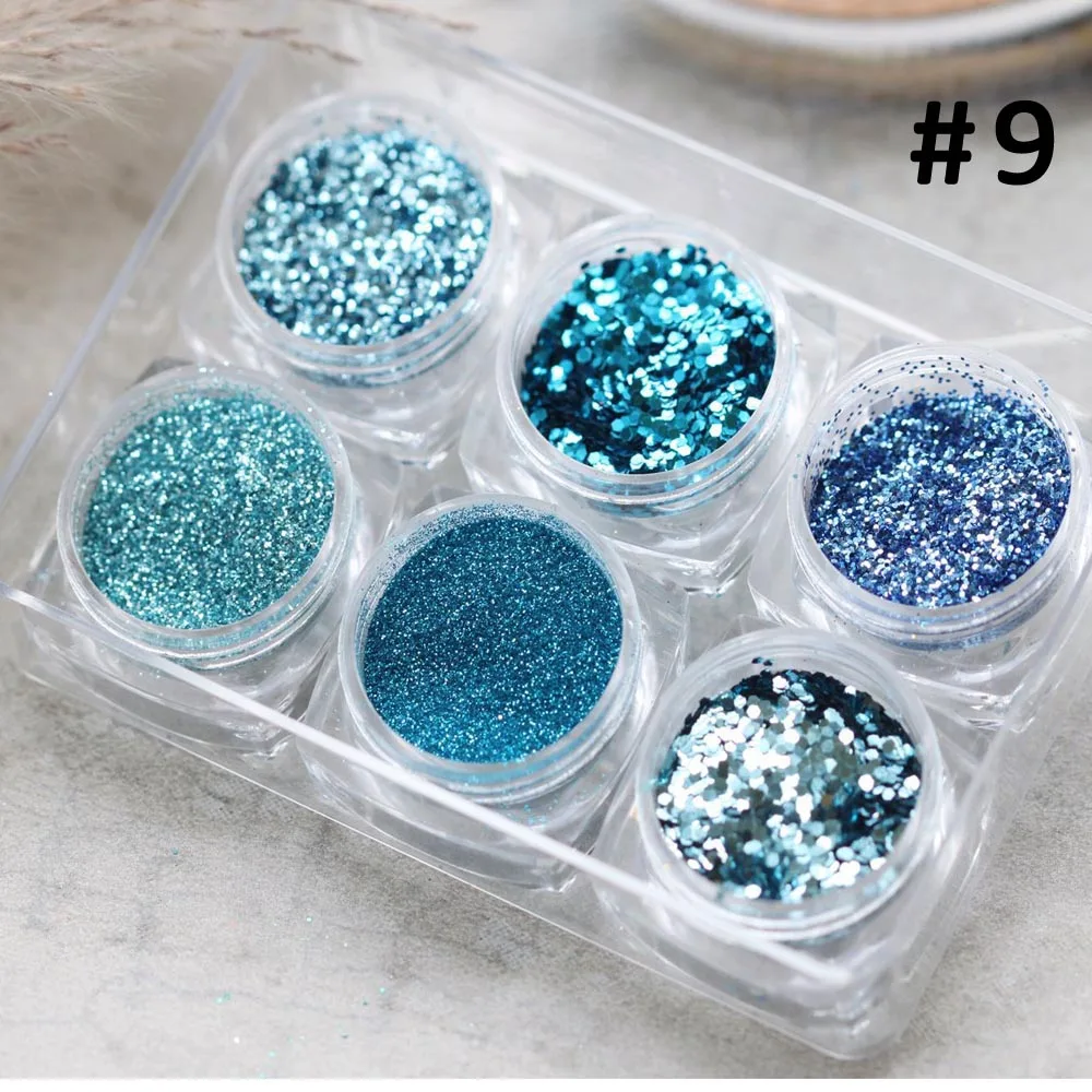 6PCS/Sets Nail Art Illusory Laser Glitters 3g/Size Highlight Gradient
