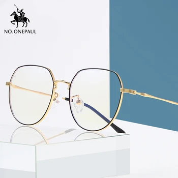 

NO.ONEPAUL Women Rays Radiation Gaming Eyewear Frames Metal Unisex Anti Blue Light Glasses Print Round Frame Computer Glasses