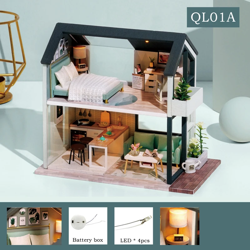 CUTEBEE DIY Doll House Wooden Doll Houses Miniature Dollhouse Furniture Kit with LED Toys for children Christmas Gift QT05 14