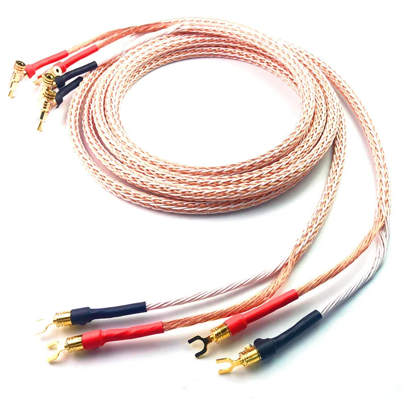 Pair 12TC OCC Gun-Shaped Gold-Plated R / Y Shaped Shovel Banana Plug 24-Core Speaker HiFi Audio Cable
