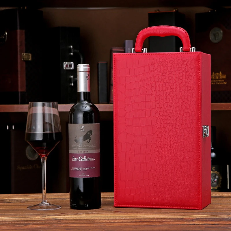 Имитация аллигатора ящик для винных бутылок кожа 2 красного вина Подарочная коробка шампанского пара с четырехсекционный винный набор несущая РУЧКА КОРОБКА
