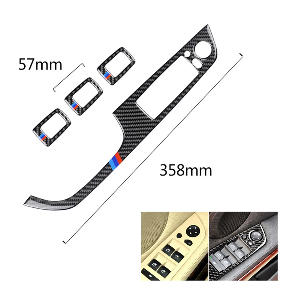 

4pcs Car Carbon Fiber Door Window Switch Button Trim Cover Brand New Black Button Trim For BMW 3 Series E90 2005-2012 LHD