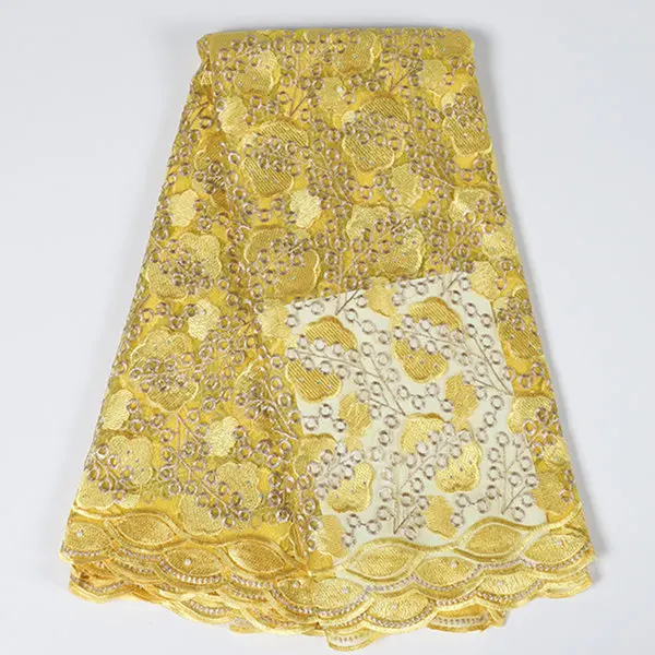 light yellow Высокое качество африканская вышитая бисером кружевная ткань свадебный цветок вышитая чистая Женская кружевная нигерийская кружевная ткань для домашних платьев - Цвет: light yellow