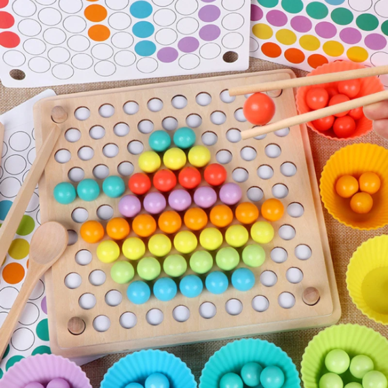 Baby Funny Beads Game Montessori Early Childhood Children Wooden Clip Ball Puzzle Parent-child Interactive Toy For Children Gift