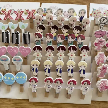 

5 Pcs Bangtan Boys Blackpink EXO GOT7 TWICE Mini Natural Wooden Clips For Photo LOMO Clothespin Craft Decoration School Supplies