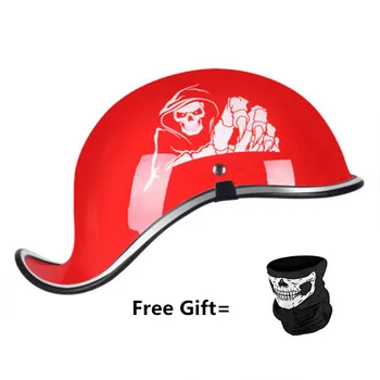 

Skull Cap Motorcycle Helmet Vintage Half Face Helmet Retro German Style chopper Cruiser red