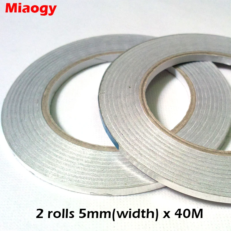 Promotion! 2PCS 5mm* 40 meters *0.06mm Adhesive Aluminum Foil Tape for Radiation-Resistant EMI Shielding *FREE SHIPPING* | Канцтовары