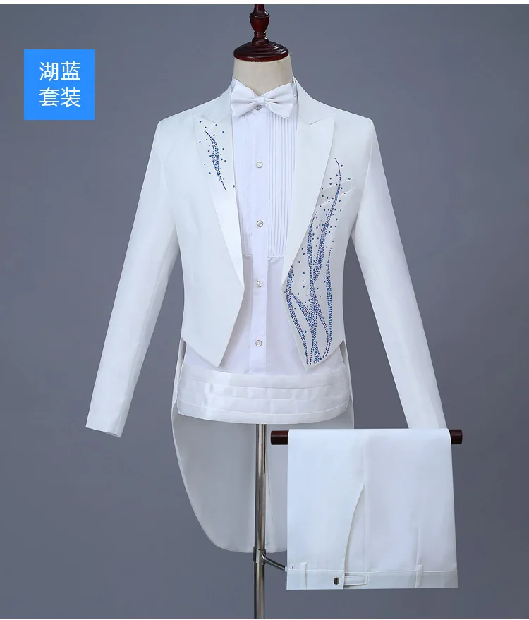 7 Для мужчин s золото алмазная вышивка смокинг, фрак Slim Fit 4 Ppcs платье костюм Для мужчин вечерние свадебные смокинг ласточкин хвост пальто 4XL - Цвет: 7