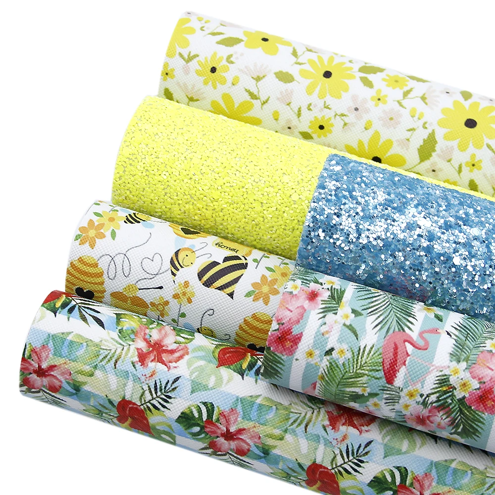 

David accessories 6Pieces/set 20*34cm Dot Glitter/Printed Flower Faux Synthetic Leather Fabric DIY Handmade Sewing Bag,1Yc7442