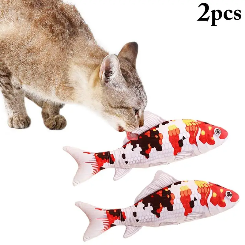 

2pcs/set Cat Chew Toy Cat Interactive Toy Fish Shape Simulated Plush Catnip Toy Bite-Resistant Cat Toy Multicolor Pet Supplies