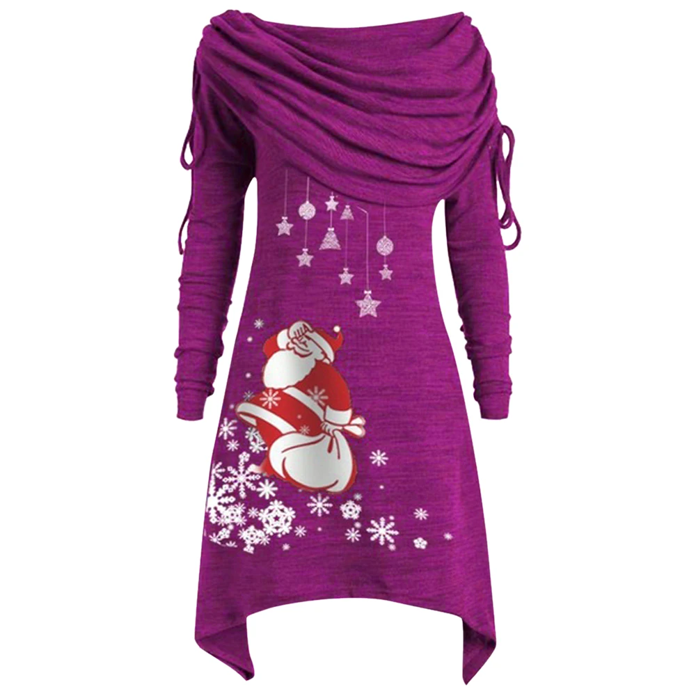 LASPERAL, Рождественская блузка размера плюс, женская мода, одноцветная, с рюшами, длинный отложной воротник, туника, блузка, неровные топы, blusa feminina