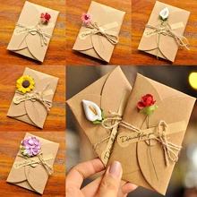 

1Pcs Retro Dry Flower Invitation Greeting Card with Envelope Kraft Paper Valentine's Day Wedding Party DIY Invitation Envelopes
