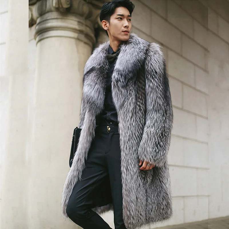 Winter men's fox fur coat plus long whole mink business high-end faux leather men winter | Мужская одежда