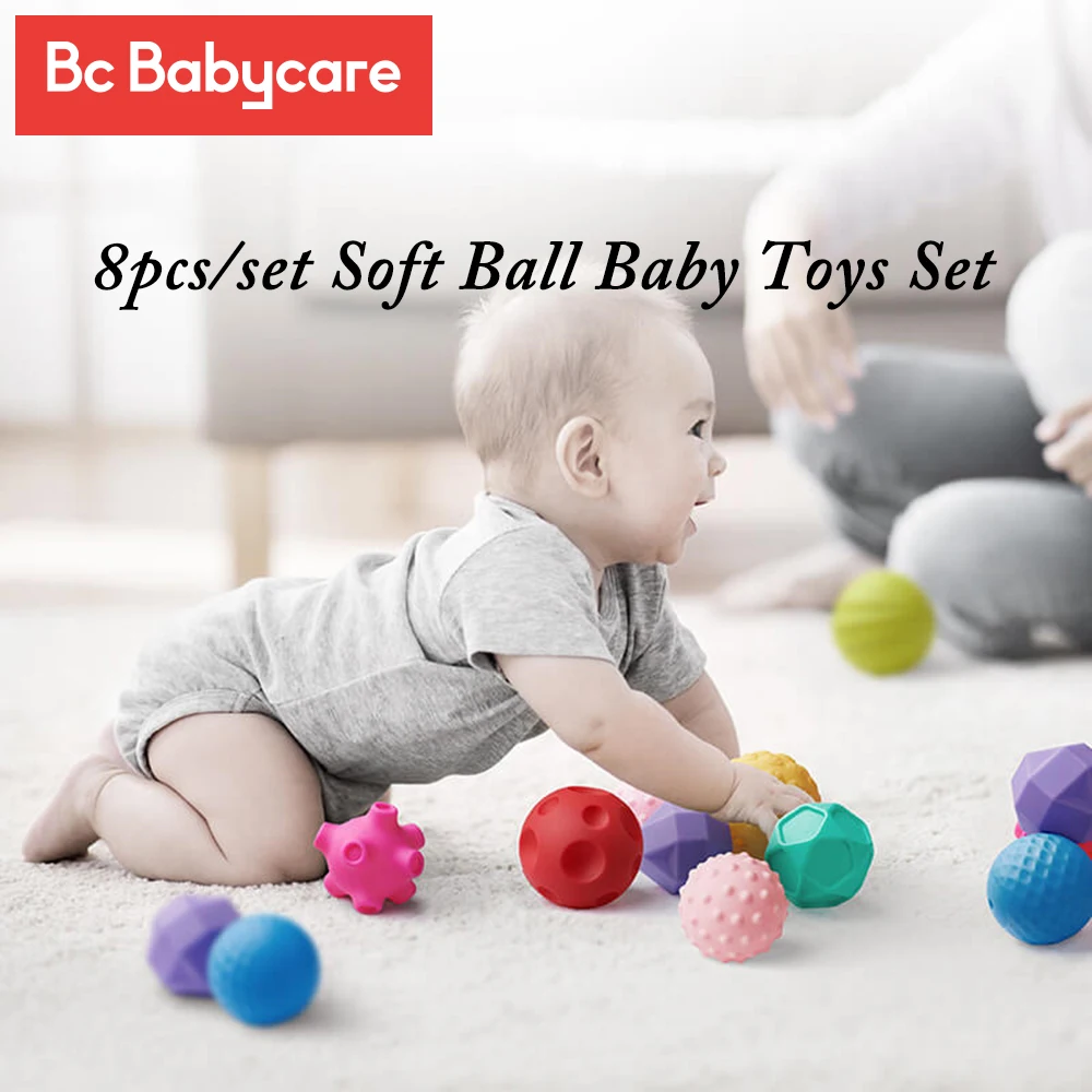 BC Babycare 8pcs/set Soft Baby Ball Toys Set Multi Sensory Toddlers Visual Tactile Squeeze Touch Hand Ball Sensory Training Toy