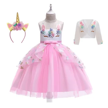 

Girl Embroidery Unicorn Dress For 6 8 10 Years Girls Birthday Party Clothing Children Snow White Princess Costume Kid Vestidos