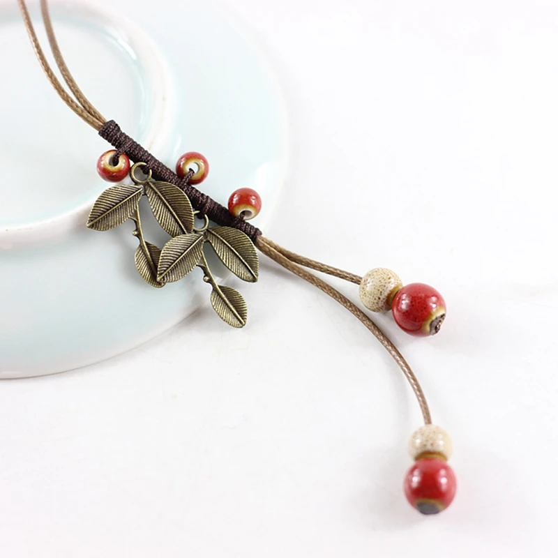 Fashion Ceramic Leaf Pendant Necklaces For Women Jewelry Long Rope Handmade DIY Necklace Accessories | Украшения и аксессуары