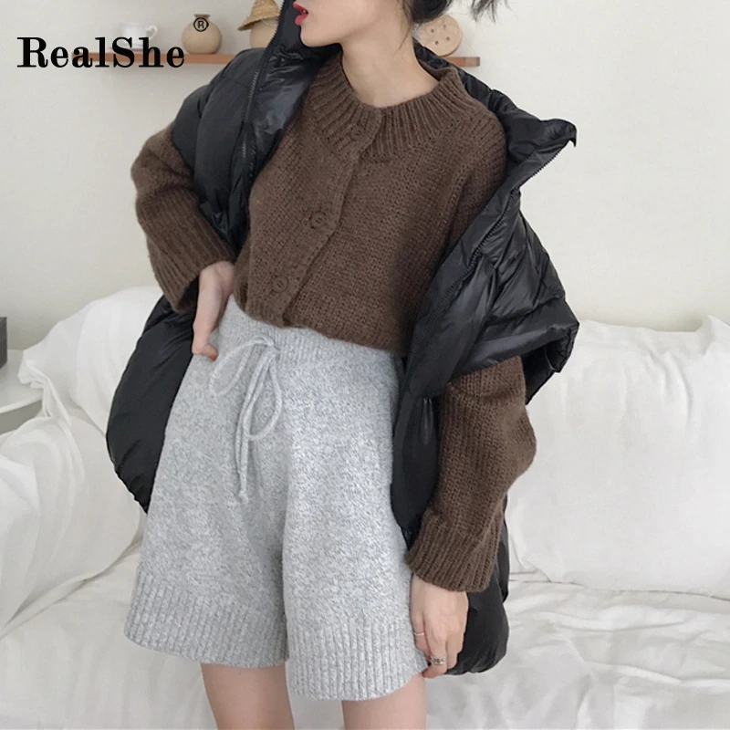 RealShe шорты женские шорты с эластичным поясом свободные Весенние повседневные Элегантные уличные свободные однотонные шорты для женщин уличная одежда