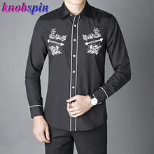 Брендовая дизайнерская мужская рубашка новое поступление с длинным рукавом Chemise homme Элегантная вышивка тонкая Повседневная Деловая мужская рубашка