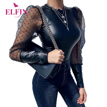 

See Through Long Sleeve Women Bodysuit O-neck Patchwork Black Sexy Jumpsuits Womens Clothing 2020 SJ5065R
