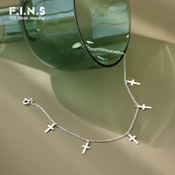 

F.I.N.S Korean S925 Sterling Silver Anklet Simple Design Cross Pendant Slim Chain Anklet Bracelet for Women Barefoot Jewelry