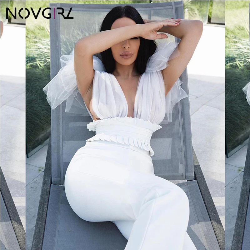 Novgirl/модный сетчатый сексуальный женский комбинезон с бантом на ремешке 2019 из