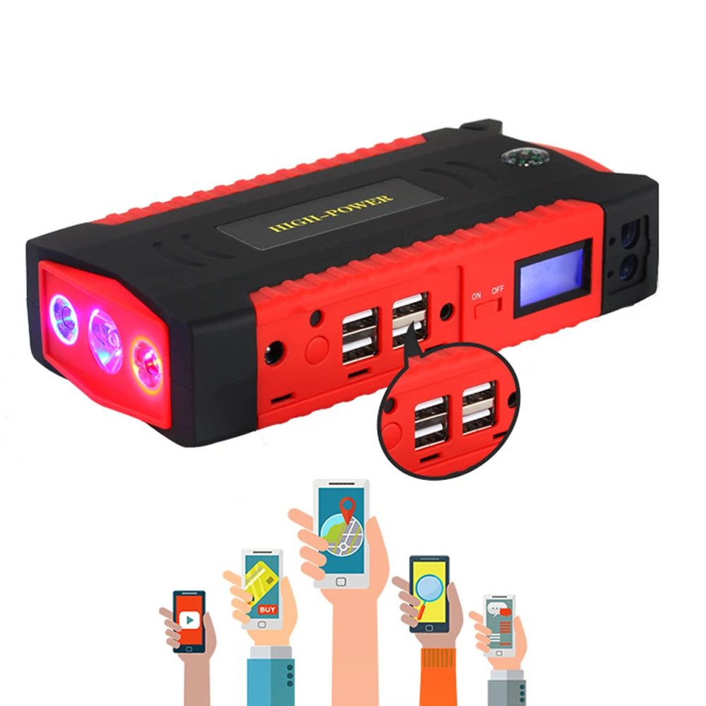 

Multifunctional High Power 12V LCD 4 USB Interfaces Car Jump Starter Rescue Pack Battery Recharger Power Bank Kit
