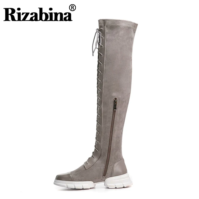 RizaBina Women Real Leather Cross Strap Over The Knee Boots Round Toe
Fashion Daily Shoes Woman Winter Footwear Size 34-39