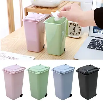 

Household Office Creative Wheelie Mini Trash Can Desktop Plastic Bucket Dustbin Mini Waste Bins Small Scissors Pencil
