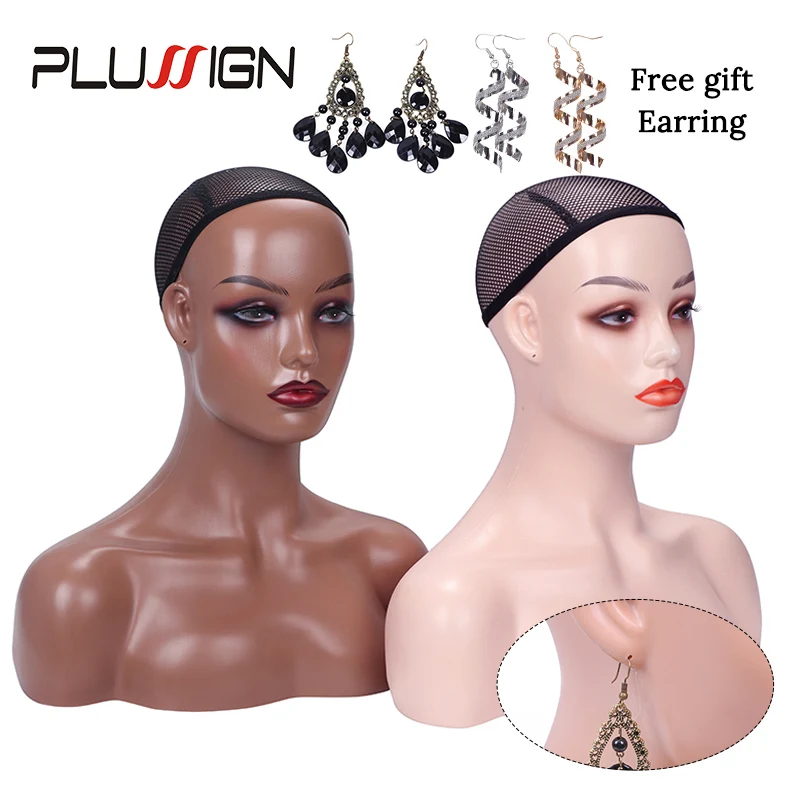 

Plussign 1Piece Realistic Half Body Double Shoulder Pvc Training Mannequin Heads For Display Wigs Hat Jewelry 3 Colors Available